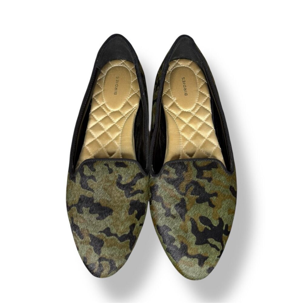 Birdies Women’s 7‎ Blackbird Starling Camo Calf Hair Slip On Loafer Flats - Picture 2 of 7